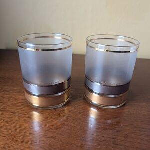 Culver Regency Double Old Fashioned Glass Set of 2 Gold Stripe 12oz Frosted D/C